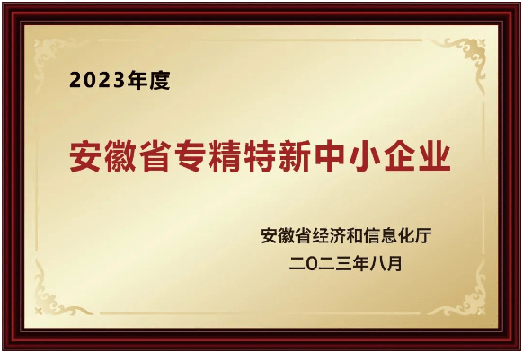 2023年获得了安徽省“专精特新“中小企业荣誉称号